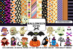 Halloween Digital Paper and Clipart png, halloween clipart Product Image 1