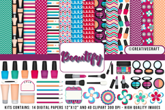 Makeup Digital Paper and Clipart png, Makeup clipart Product Image 1
