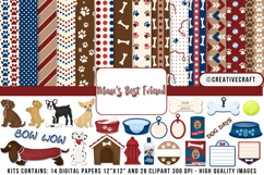Pet Dog Digital Paper and Clipart png, Pet Dog clipart Product Image 1