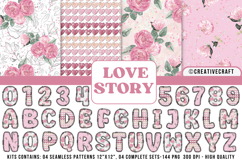 Love Story Floral Alphabet &amp; Seamless Patterns PNG Product Image 1
