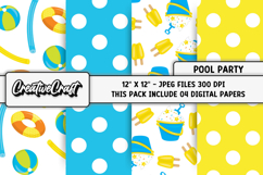 Pool Party digital papers, summer tropical scrapbook designs Product Image 1