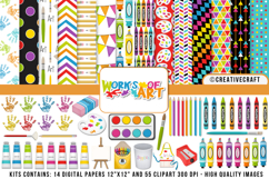 Back To School Digital Paper and Clipart png, school clipart Product Image 1