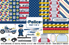 Police Digital Paper &amp; Clipart Classroom Bundle PNG Product Image 1