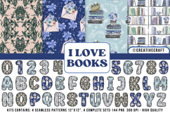I Love Books Seamless Patterns, Book Lover doodle letters Product Image 1