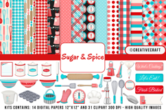 Kitchen Digital Paper and Clipart png, Sugar illustration Product Image 1