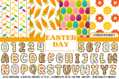 Easter Day Digital Papers, easter day doodle letters Product Image 1