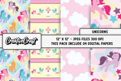 Unicorns Digital Papers, unicorns backgrounds designs Product Image 1