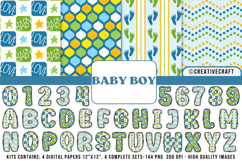 Baby Boy Digital Papers, Baby Boy doodle letters Product Image 1