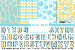 Baby Boy Digital Papers, Baby Boy doodle letters Product Image 1