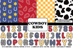 Cowboy Kid Digital Papers, cowboy kid doodle letters Product Image 1