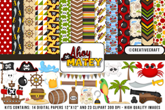 Pirates Digital Paper and Clipart png, pirates clipart Product Image 1