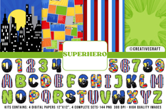 Superhero Digital Papers, superhero doodle letters Product Image 1