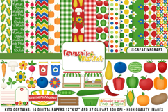 Farmers Market Digital Paper and Clipart png, Farmer clipart Product Image 1