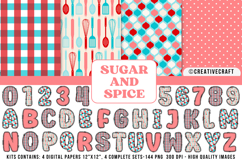 Sugar and Spice Digital Papers, kitchen doodle letters Product Image 1