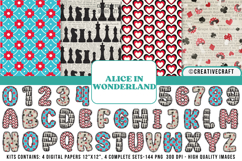 Alice in Wonderland Digital Papers, Alice doodle letters Product Image 1