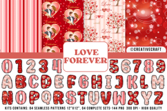 Valentines Day Seamless Patterns, Valentines doodle letters Product Image 1