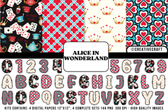 Alice in Wonderland Digital Papers, Alice doodle letters Product Image 1