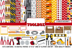 Construction Digital Paper and Clipart png, toolbox clipart Product Image 1