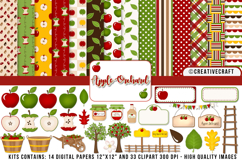 Apple Orchard Digital Paper and Clipart png, Apple clipart Product Image 1
