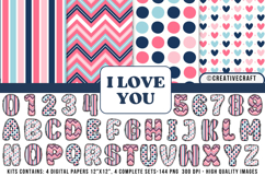 I Love You Digital Papers, I Love You doodle letters Product Image 1
