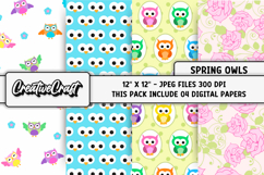 Spring Owls Digital Paper, springtime digital paper designs Product Image 1