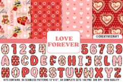 Valentines Day Seamless Patterns, Valentines doodle letters Product Image 1