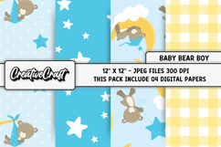 Baby Bear Boy Digital Papers, baby shower illustrations Product Image 1