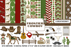 Frontier Cowboy Digital Paper and Clipart png, clipart Product Image 1