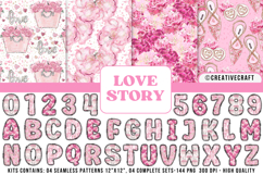 Love Story Floral Alphabet &amp; Seamless Patterns PNG Product Image 1