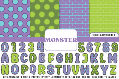 Monsters Digital Papers, monsters doodle letters Product Image 1