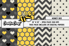 Honey Bee Digital Paper, honeybee scrapbook, illustrations Product Image 1