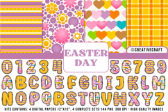 Easter Day Digital Papers, easter day doodle letters Product Image 1