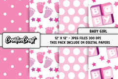 Baby Girl Digital Papers, baby shower digital scrapbooking Product Image 1