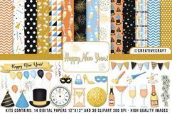 Happy New Year Digital Paper and Clipart png, illustration Product Image 1