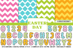 Easter Day Digital Papers, easter day doodle letters Product Image 1