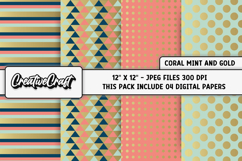 Coral Mint Gold Digital Papers, golden backgrounds designs Product Image 1