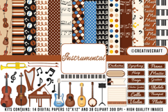 Instrumental Music Digital Papers And Clipart Png Bundle Product Image 1