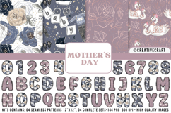 Mothers Day Floral Alphabet &amp; Seamless Patterns PNG Product Image 1