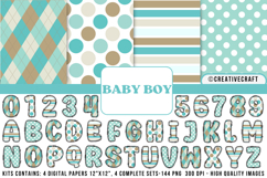 Baby Boy Digital Papers, Baby Boy doodle letters Product Image 1