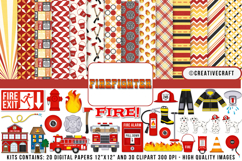Firefighter Digital Paper and Clipart png, fire clipart Product Image 1