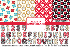 Alice in Wonderland Digital Papers, Alice doodle letters Product Image 1