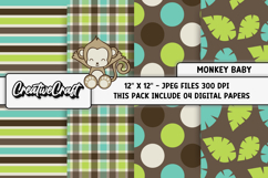 Monkey Baby Digital Papers, monkey backgrounds illustrations Product Image 1