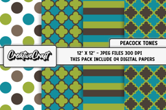 Peacock Tones Digital Papers, brown green background designs Product Image 1