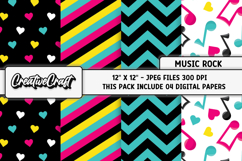 Music Rock Digital Paper, music scrapbook illustrations Product Image 1