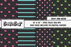 Gray Neon Digital Papers, gray neon backgrounds designs Product Image 1