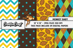 Monkey Baby Digital Papers, monkey backgrounds illustrations Product Image 1
