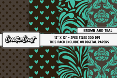 Brown Teal Digital Papers, brown backgrounds illustrations Product Image 1