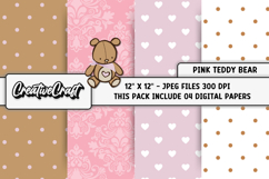 Pink Teddy Bear Digital Papers, teddy bear background design Product Image 1