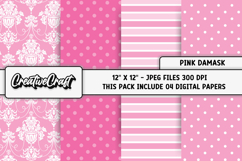 Pink Damask Digital Papers, pink colors digital scrapbooking Product Image 1