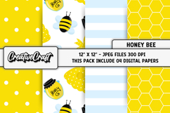 Honey Bee Digital Paper, honeybee scrapbook, illustrations Product Image 1